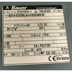 BS10-83 BAUER GEAR MOTOR USED